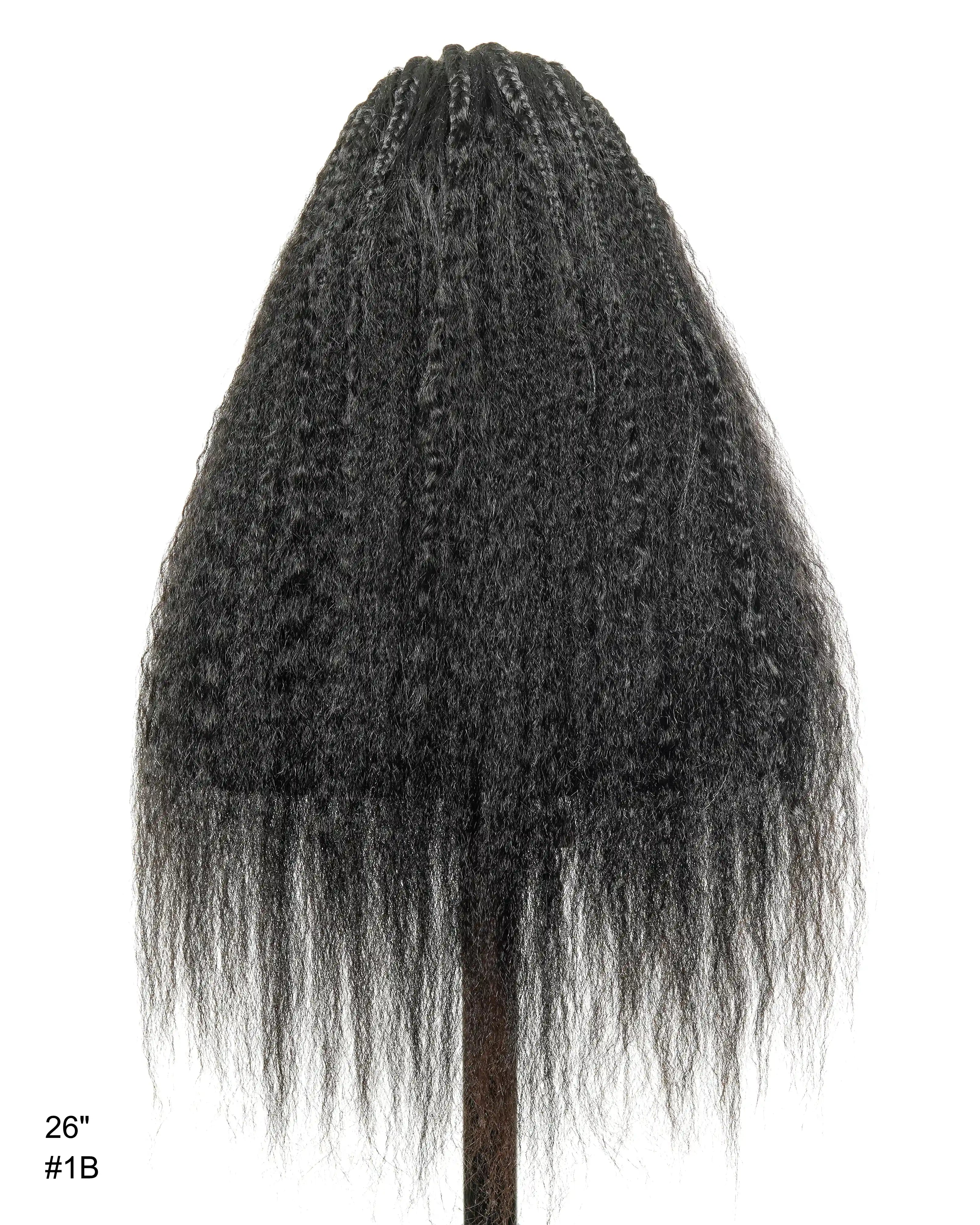 Perruque de 26" avec Couronne Semi-Tressée (Cornrows) Multiple et Cheveux Humains Crépus Extra Volumineux