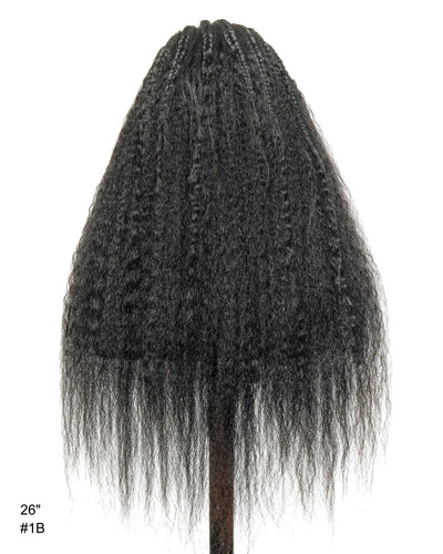 Perruque de 26" avec Couronne Semi-Tressée (Cornrows) Multiple et Cheveux Humains Crépus Extra Volumineux
