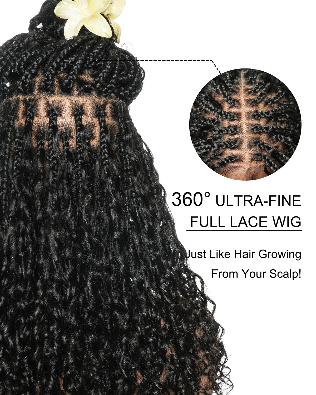 Tiana - Perruque Tressée en Cheveux Humains Pré-décolorés Bouclés Espagnols Miracle Braids Boho Swiss HD Full Lace