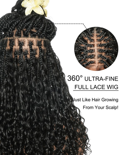 Tiana - Perruque Tressée en Cheveux Humains Pré-décolorés Bouclés Espagnols Miracle Braids Boho Swiss HD Full Lace