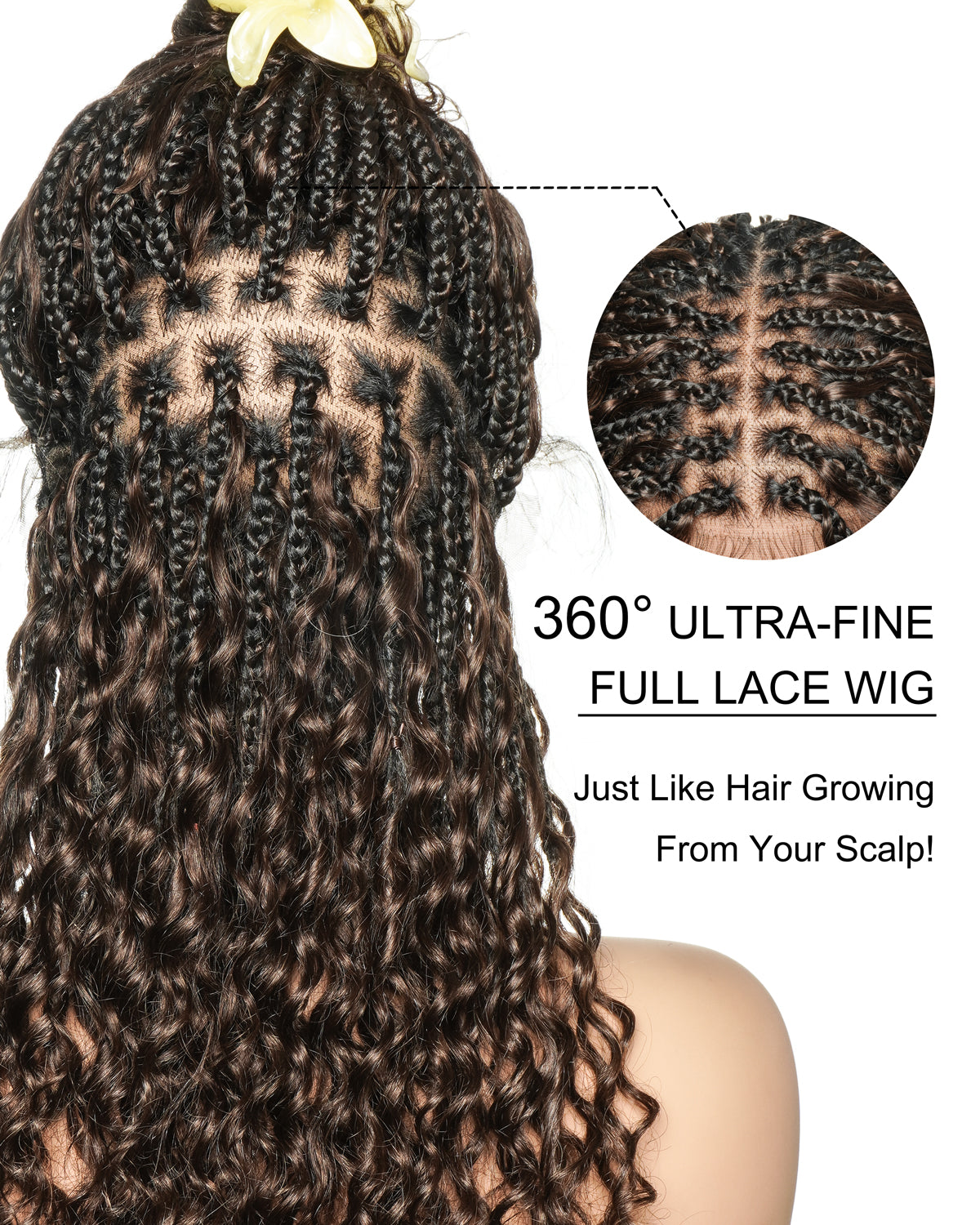Tiana - Perruque Tressée en Cheveux Humains Pré-décolorés Bouclés Espagnols Miracle Braids Boho Swiss HD Full Lace