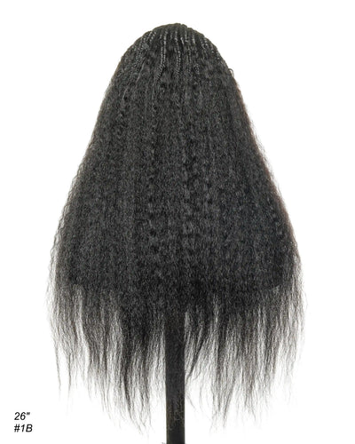 Perruque de 26" avec Couronne Semi-Tressée (Cornrows) Multiple et Cheveux Humains Crépus Extra Volumineux
