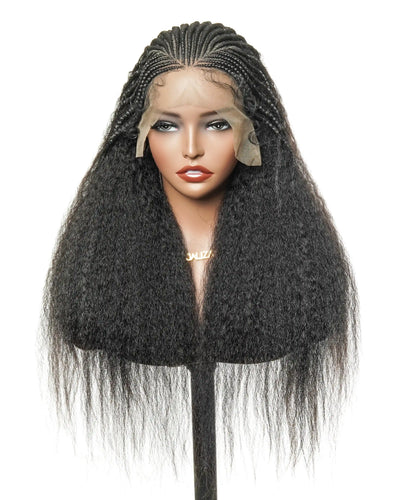 Perruque de 26" avec Couronne Semi-Tressée (Cornrows) Multiple et Cheveux Humains Crépus Extra Volumineux