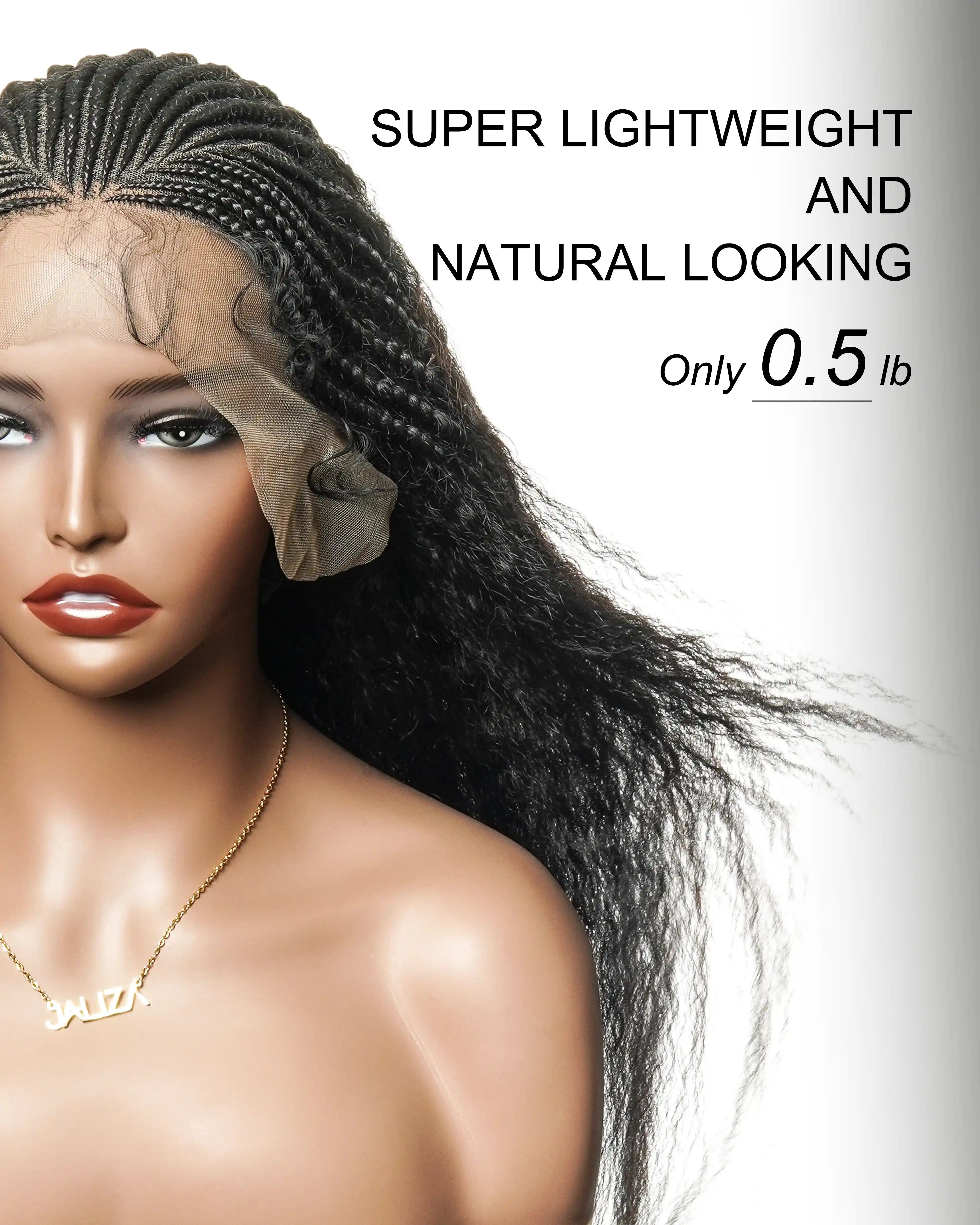 Perruque de 26" avec Couronne Semi-Tressée (Cornrows) Multiple et Cheveux Humains Crépus Extra Volumineux
