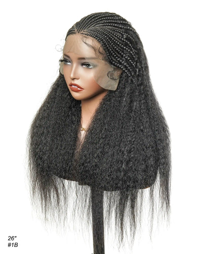 Perruque de 26" avec Couronne Semi-Tressée (Cornrows) Multiple et Cheveux Humains Crépus Extra Volumineux
