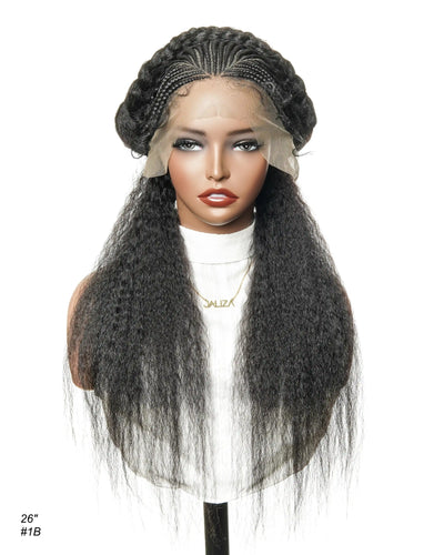 Perruque de 26" avec Couronne Semi-Tressée (Cornrows) Multiple et Cheveux Humains Crépus Extra Volumineux