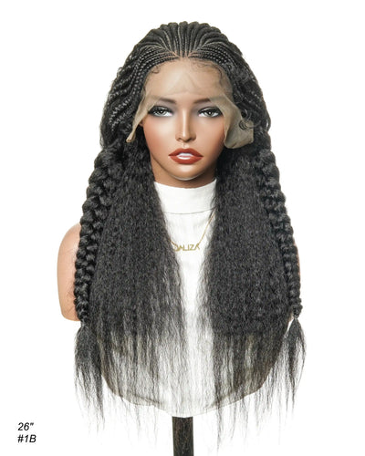 Perruque de 26" avec Couronne Semi-Tressée (Cornrows) Multiple et Cheveux Humains Crépus Extra Volumineux
