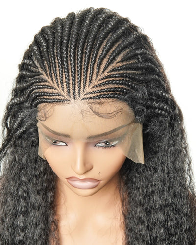 Perruque de 26" avec Couronne Semi-Tressée (Cornrows) Multiple et Cheveux Humains Crépus Extra Volumineux