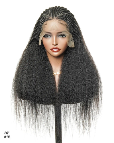 Perruque de 26" avec Couronne Semi-Tressée (Cornrows) Multiple et Cheveux Humains Crépus Extra Volumineux