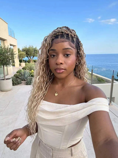 Wavina - Perruque tressée de 24 pouces avec tresses ondulées et vagues bohèmes en cheveux naturels