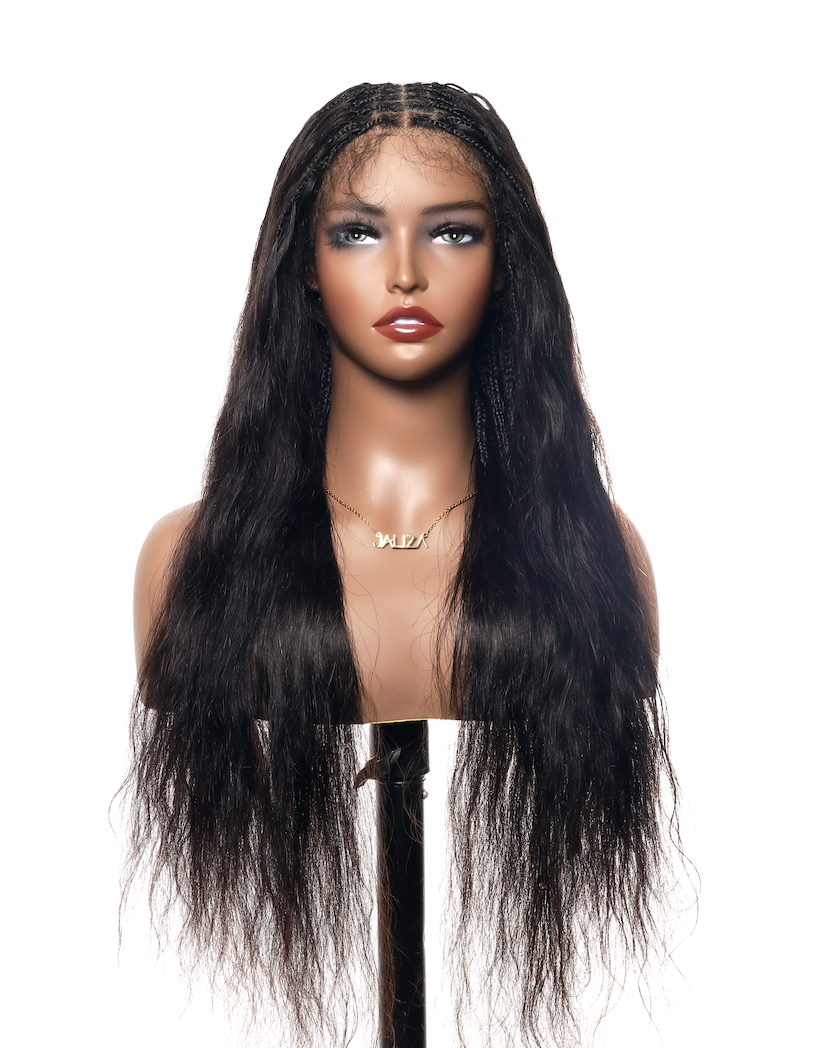 Perruque tressée boîte bohème Bora Bora en cheveux humains bouclés, pré-décolorée, dentelle frontale HD complète, 26", très fournie, 121 mèches