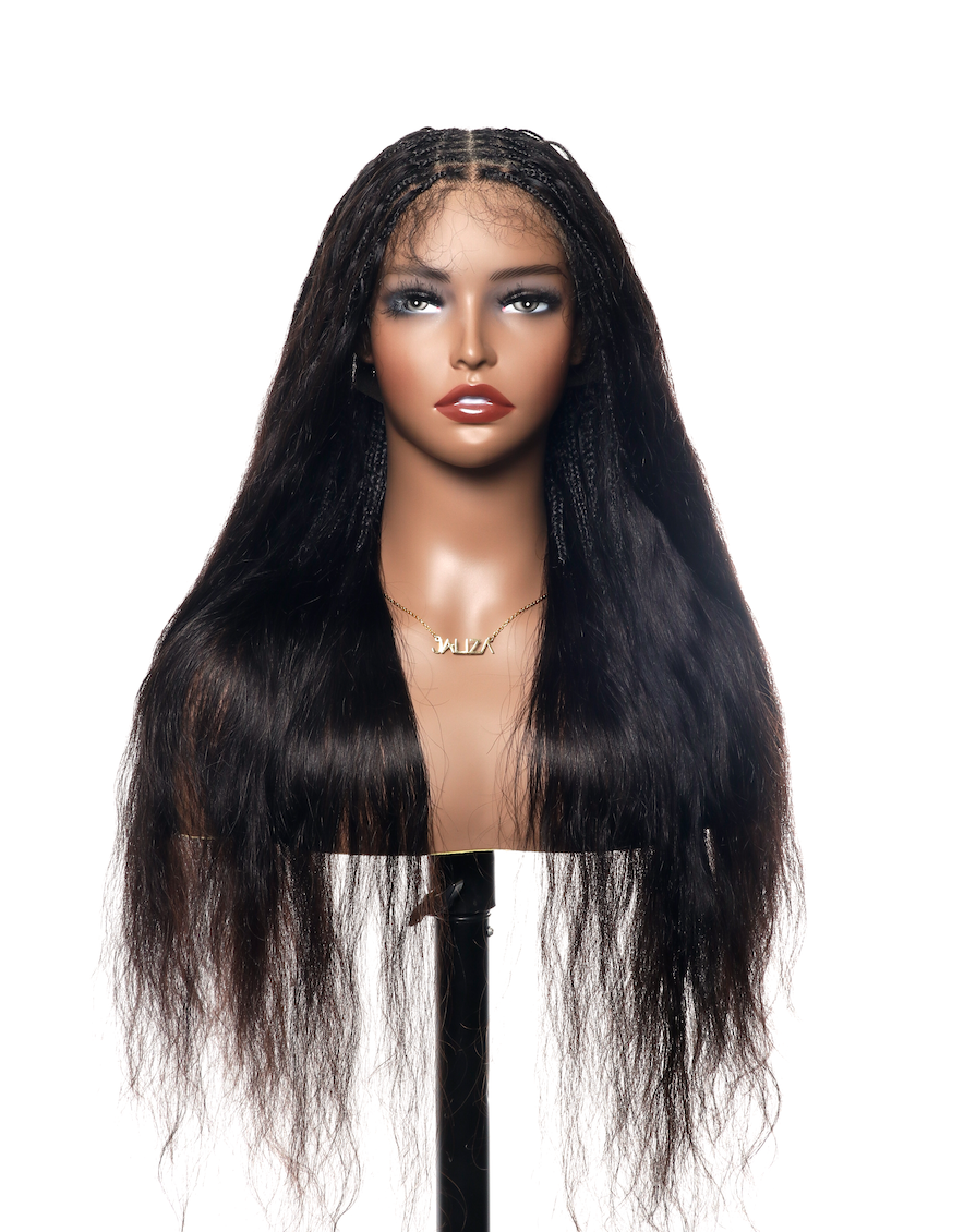 Perruque tressée boîte bohème Bora Bora en cheveux humains bouclés, pré-décolorée, dentelle frontale HD complète, 26", très fournie, 121 mèches