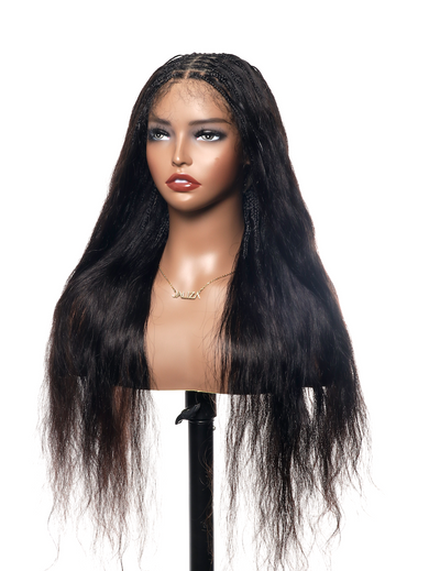 Perruque tressée boîte bohème Bora Bora en cheveux humains bouclés, pré-décolorée, dentelle frontale HD complète, 26", très fournie, 121 mèches