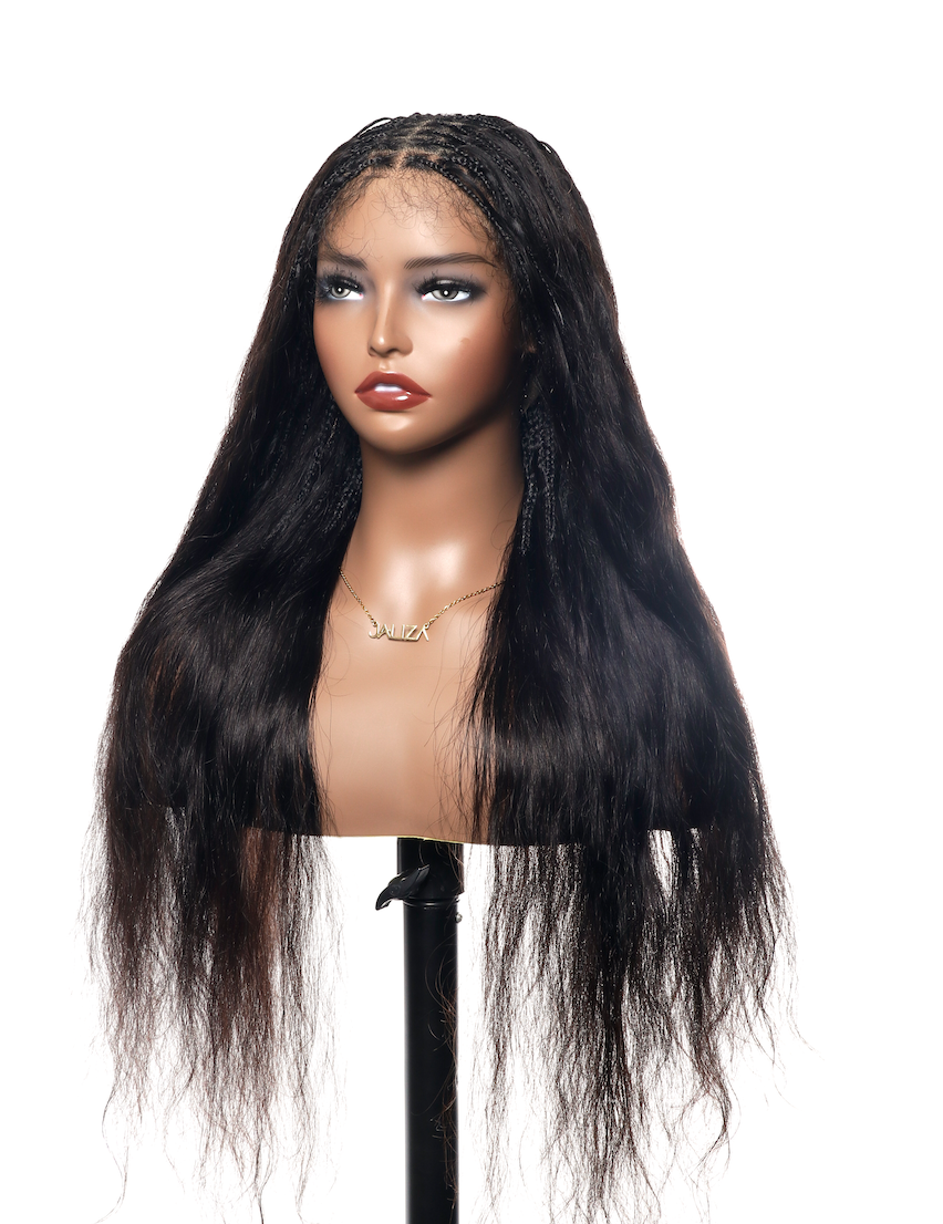 Perruque tressée boîte bohème Bora Bora en cheveux humains bouclés, pré-décolorée, dentelle frontale HD complète, 26", très fournie, 121 mèches