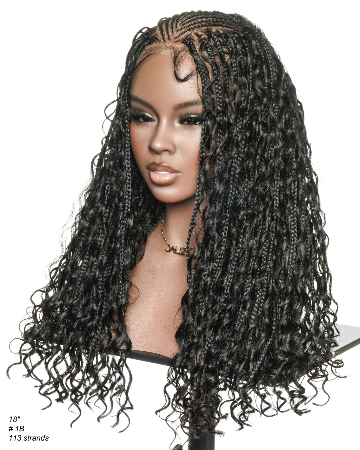 Perruque tressée boîte bohème Avery 18" Fulani Human Hair Glueless Swiss HD Lace Cornrow Frontal Deep Wave