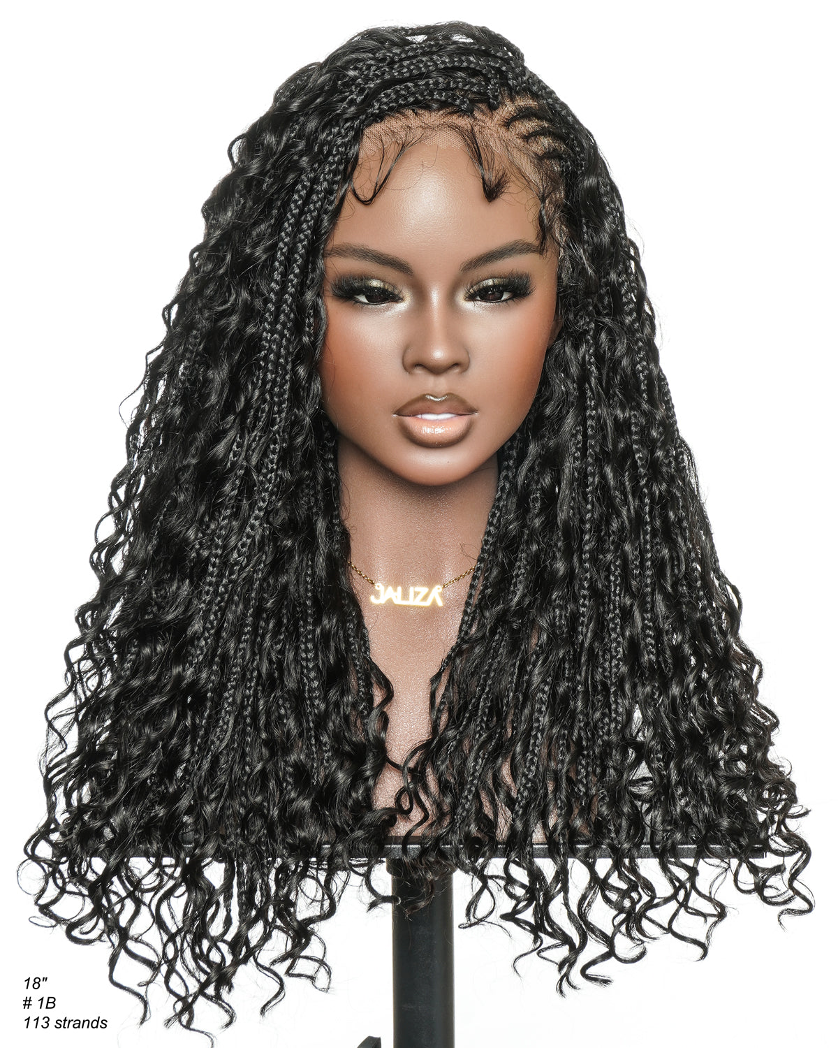 Avery Fulani Cheveux Humains Perruque Sans Colle Lace Suisse HD Tressée en Cornrows Devant Tresses Boîte Bohème Ondulées 60 cm