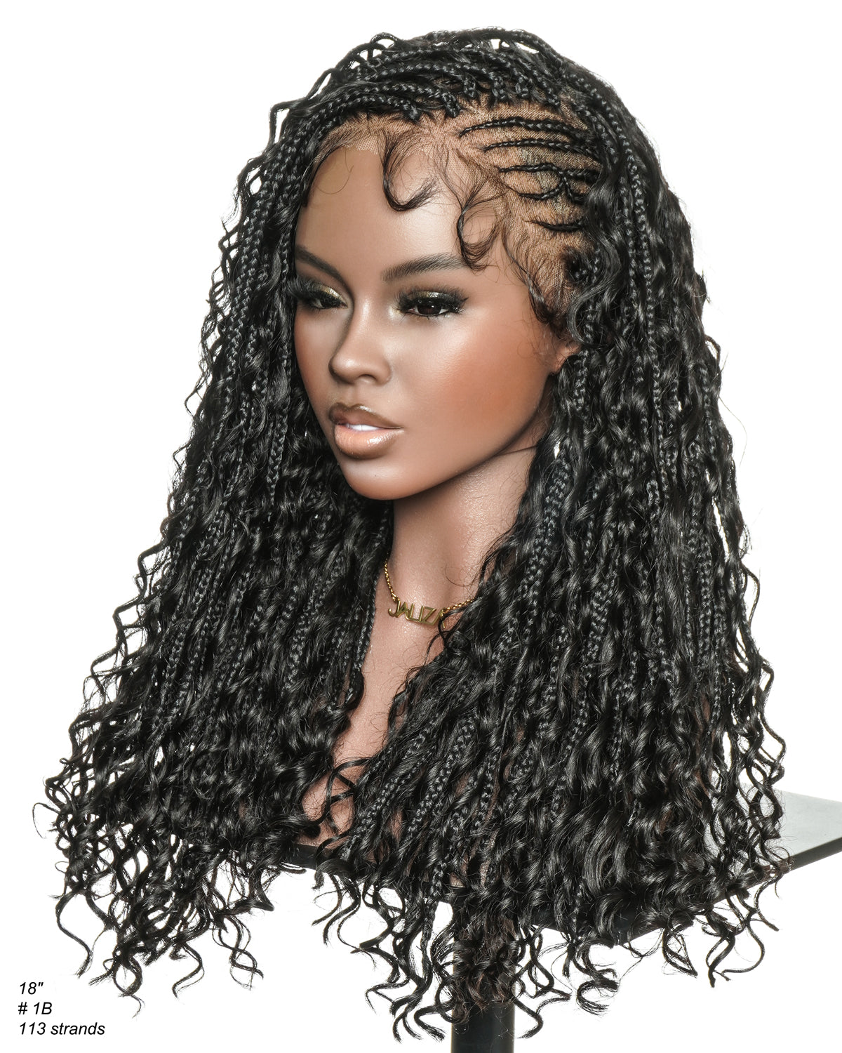 Perruque tressée boîte bohème Avery 18" Fulani Human Hair Glueless Swiss HD Lace Cornrow Frontal Deep Wave