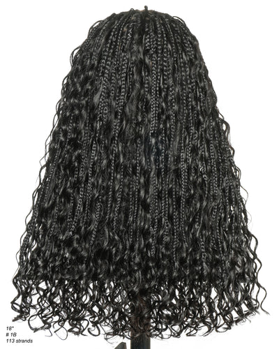 Avery Fulani Cheveux Humains Perruque Sans Colle Lace Suisse HD Tressée en Cornrows Devant Tresses Boîte Bohème Ondulées 60 cm