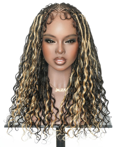 Perruque tressée de cheveux humains Fulani Avery 18" - couleur mélangée