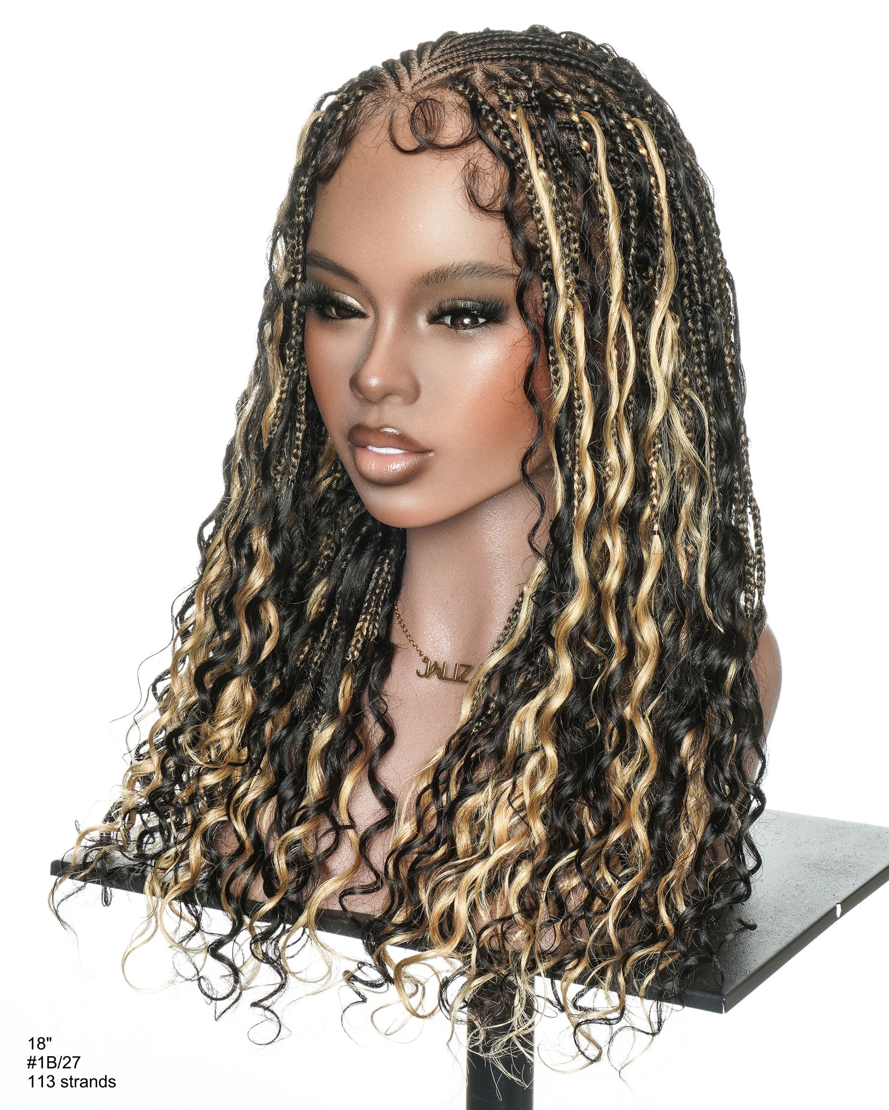 Perruque tressée de cheveux humains Fulani Avery 18" - couleur mélangée