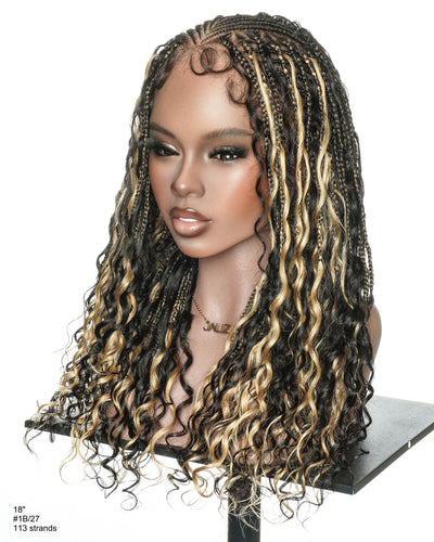 Perruque tressée de cheveux humains Fulani Avery 18" - couleur mélangée