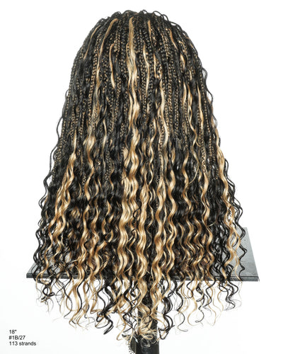 Perruque tressée de cheveux humains Fulani Avery 18" - couleur mélangée