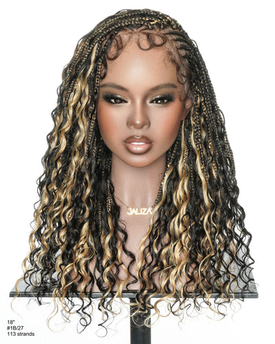 Perruque tressée de cheveux humains Fulani Avery 18" - couleur mélangée