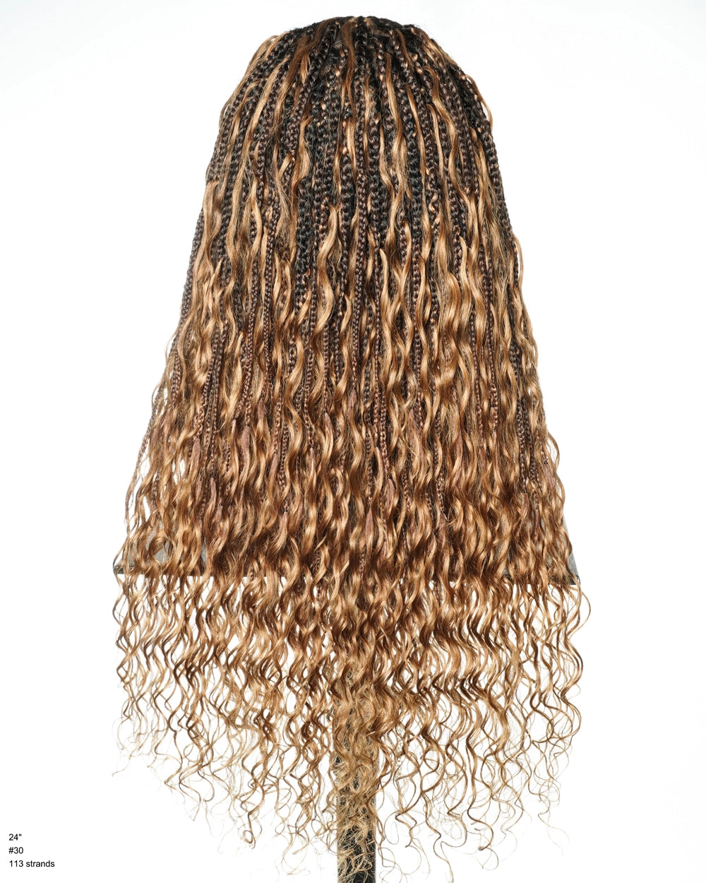Avery Fulani Cheveux Humains Perruque Sans Colle Lace Suisse HD Tressée en Cornrows Devant Tresses Boîte Bohème Ondulées 60 cm