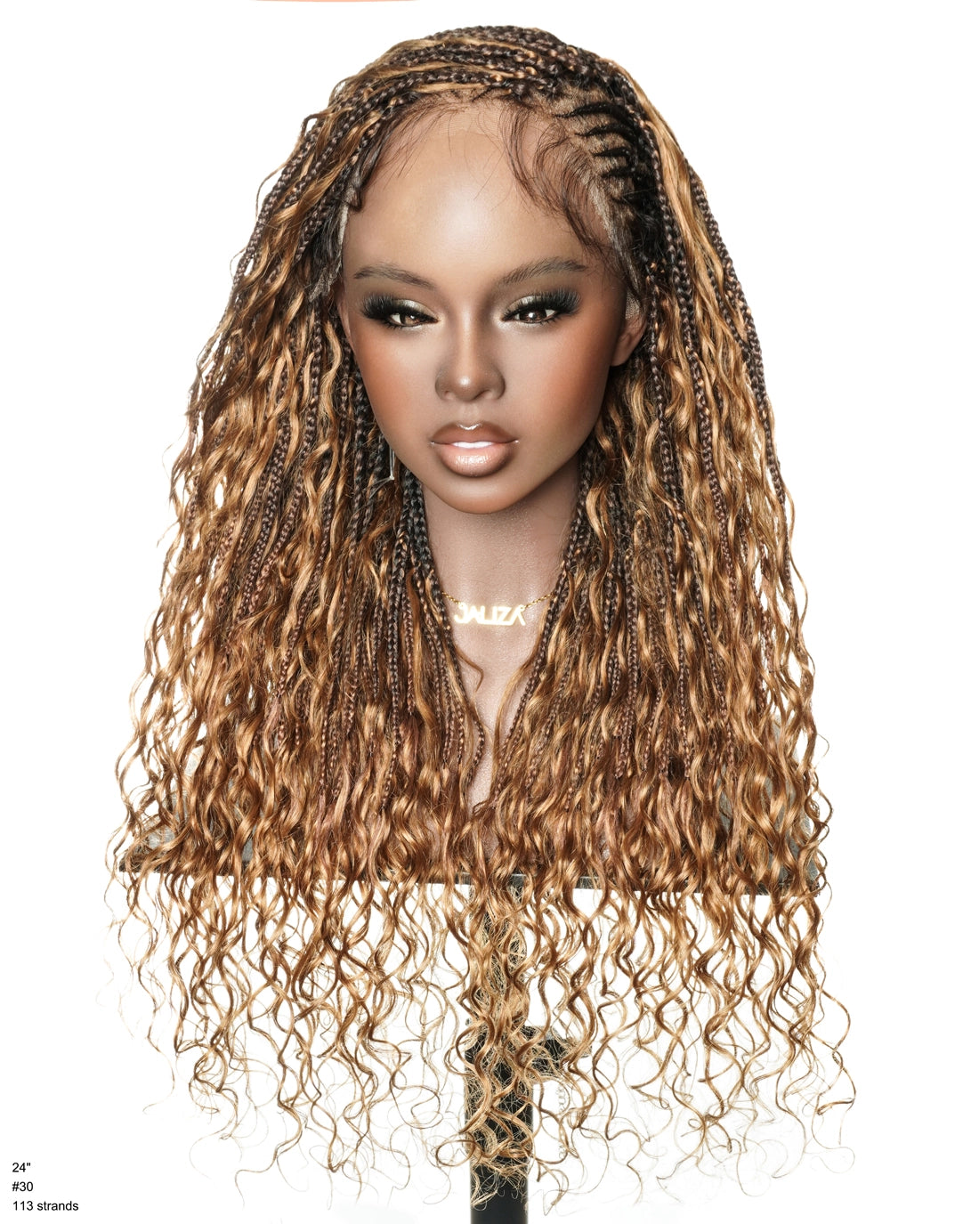 Avery Fulani Cheveux Humains Perruque Sans Colle Lace Suisse HD Tressée en Cornrows Devant Tresses Boîte Bohème Ondulées 60 cm