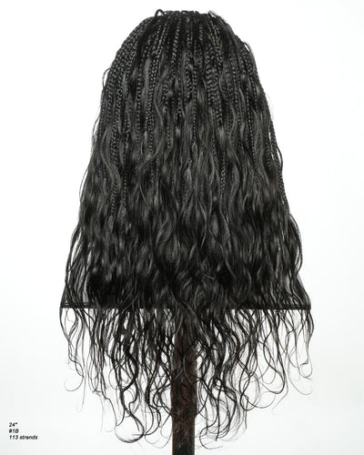 Avery - Perruque tressée de 24 pouces avec tresses Fulani Body Wave en cheveux humains et tresses cornrow style bohème