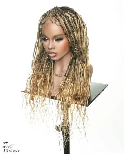Avery - Perruque tressée de 24 pouces avec tresses Fulani Body Wave en cheveux humains et tresses cornrow style bohème