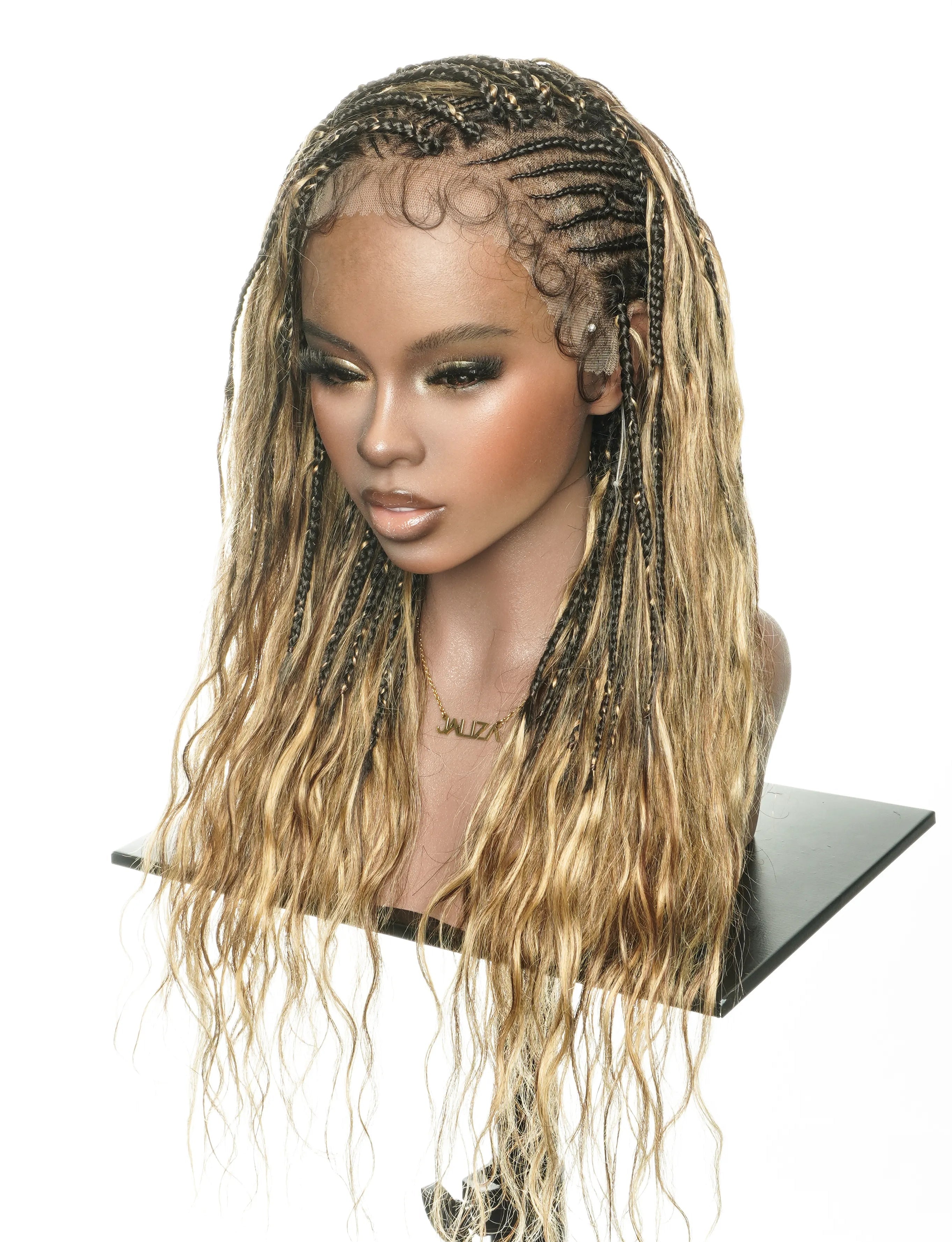 Avery - Perruque tressée de 24 pouces avec tresses Fulani Body Wave en cheveux humains et tresses cornrow style bohème