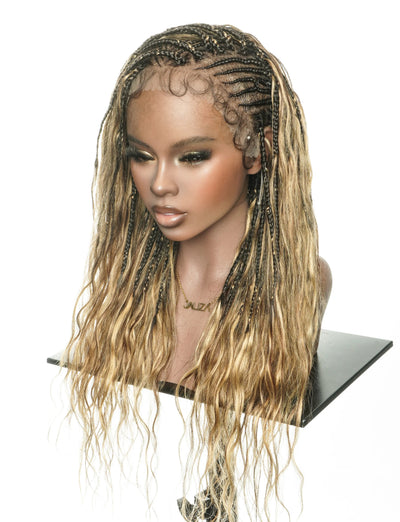 Avery - Perruque tressée de 24 pouces avec tresses Fulani Body Wave en cheveux humains et tresses cornrow style bohème