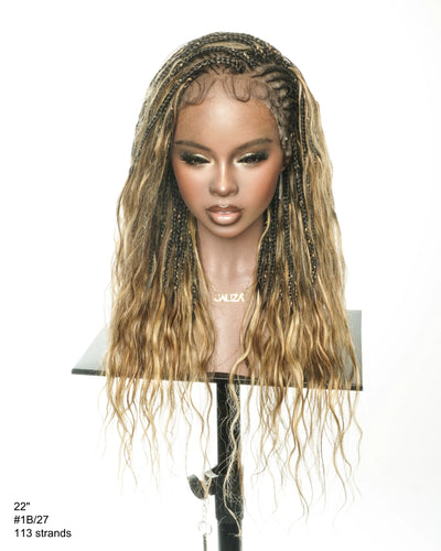 Avery - Perruque tressée de 24 pouces avec tresses Fulani Body Wave en cheveux humains et tresses cornrow style bohème