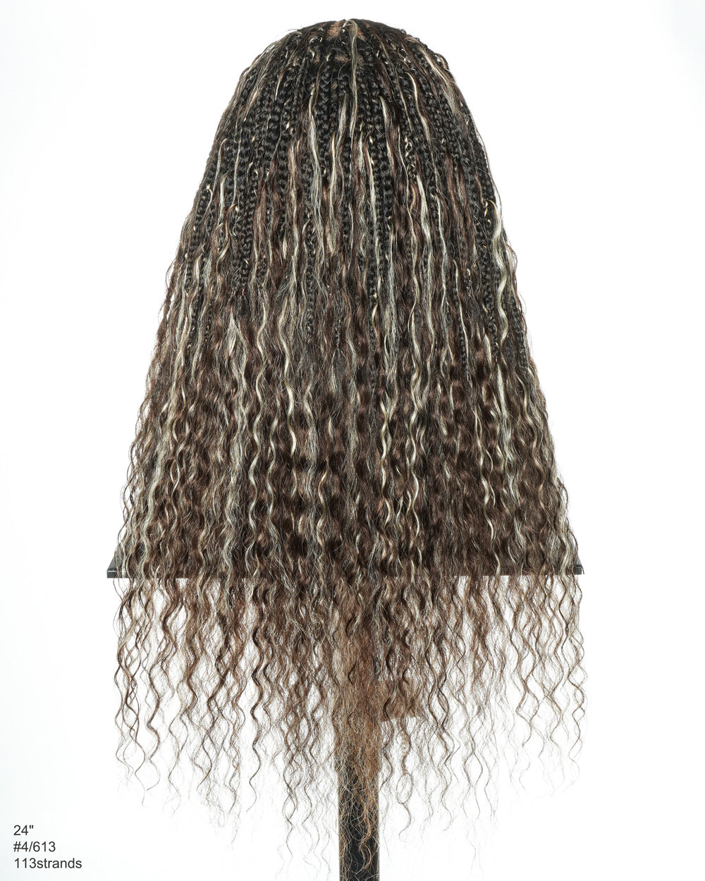 Avery - Perruque Tressée Complète en Cheveux Humains Pré-décolorés en 2 Étapes, Modèle Cornrows, avec Boucles Boho