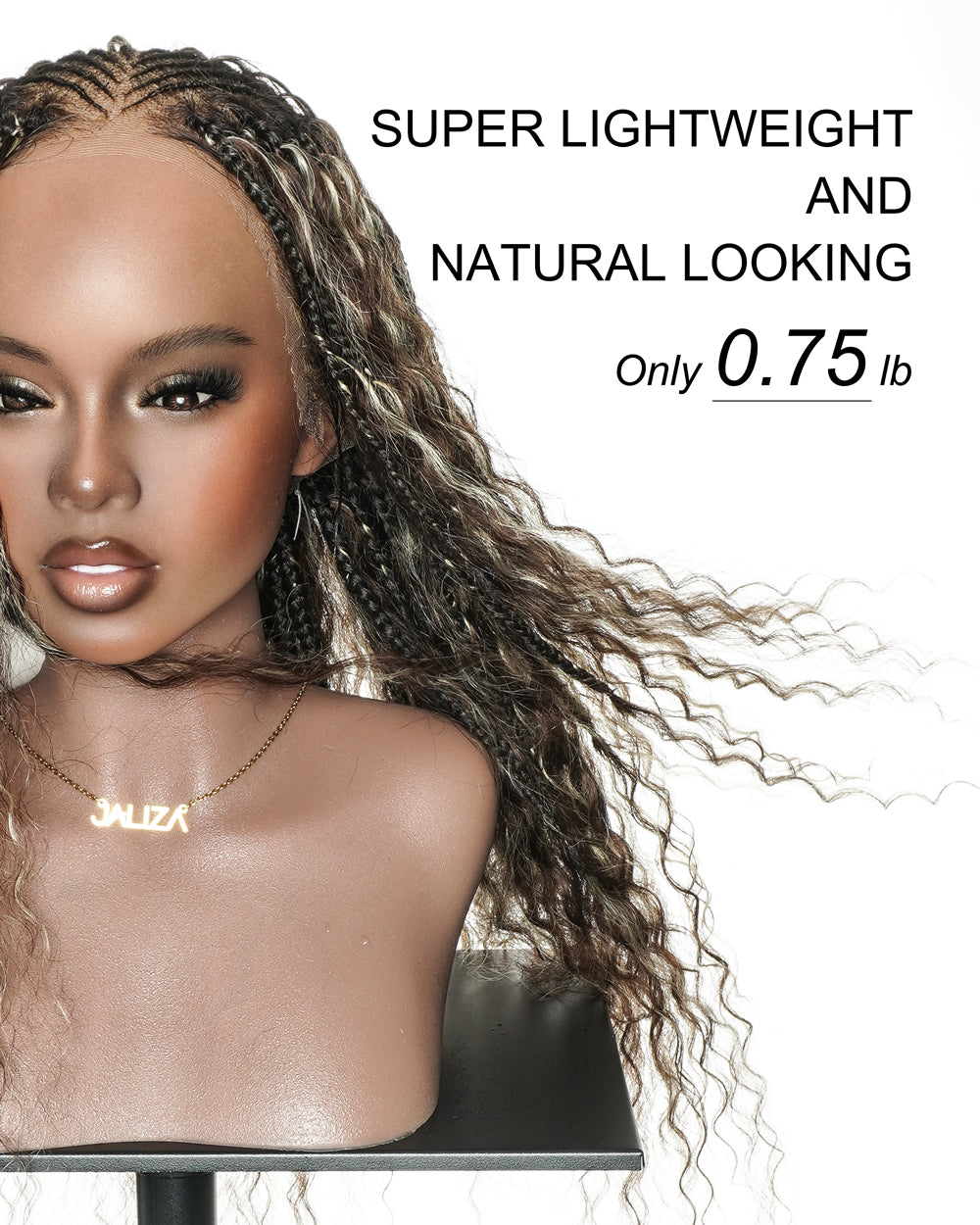 Avery - Perruque Tressée Complète en Cheveux Humains Pré-décolorés en 2 Étapes, Modèle Cornrows, avec Boucles Boho