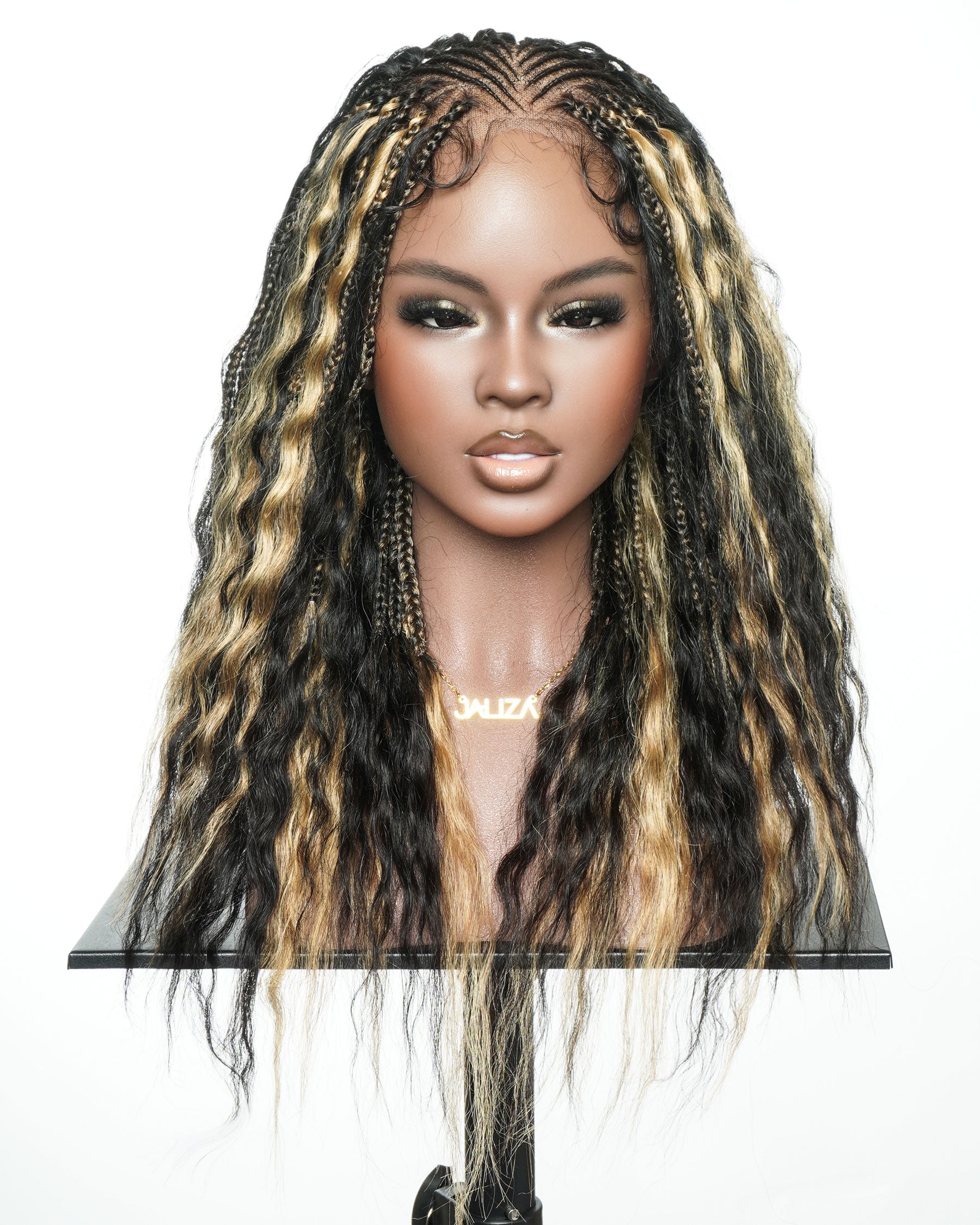 Perruque tressée de cheveux humains Fulani Avery 18" - couleur mélangée