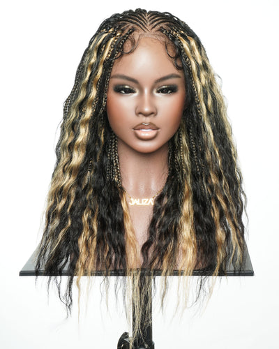 Perruque tressée de cheveux humains Fulani Avery 18" - couleur mélangée