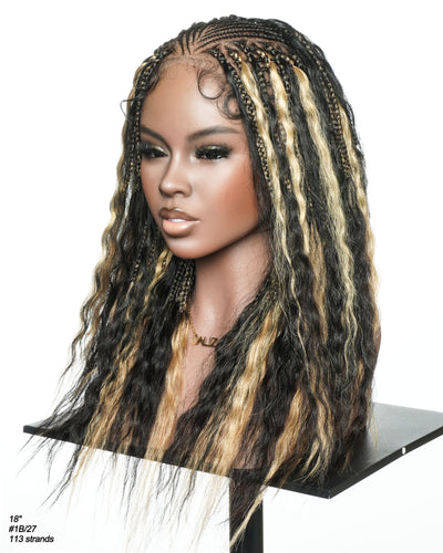 Perruque tressée de cheveux humains Fulani Avery 18" - couleur mélangée