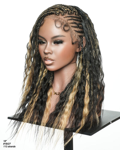 Perruque tressée de cheveux humains Fulani Avery 18" - couleur mélangée
