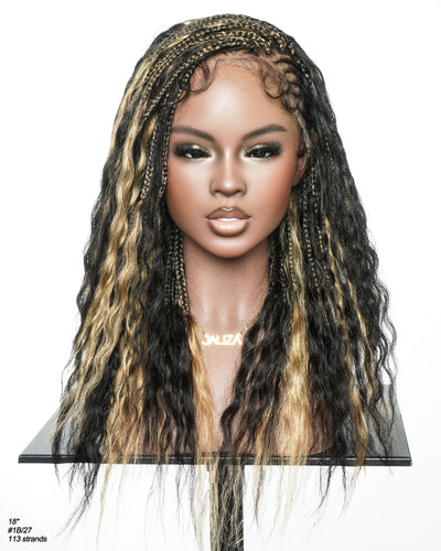 Perruque tressée de cheveux humains Fulani Avery 18" - couleur mélangée