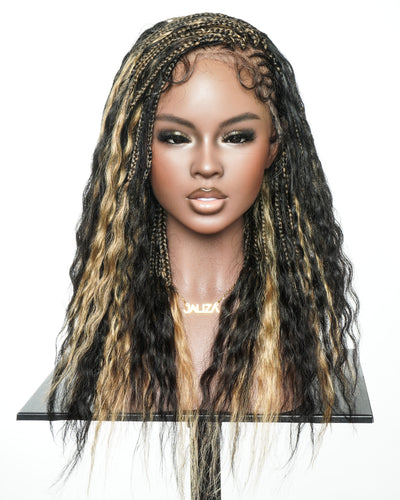 Perruque tressée de cheveux humains Fulani Avery 18" - couleur mélangée