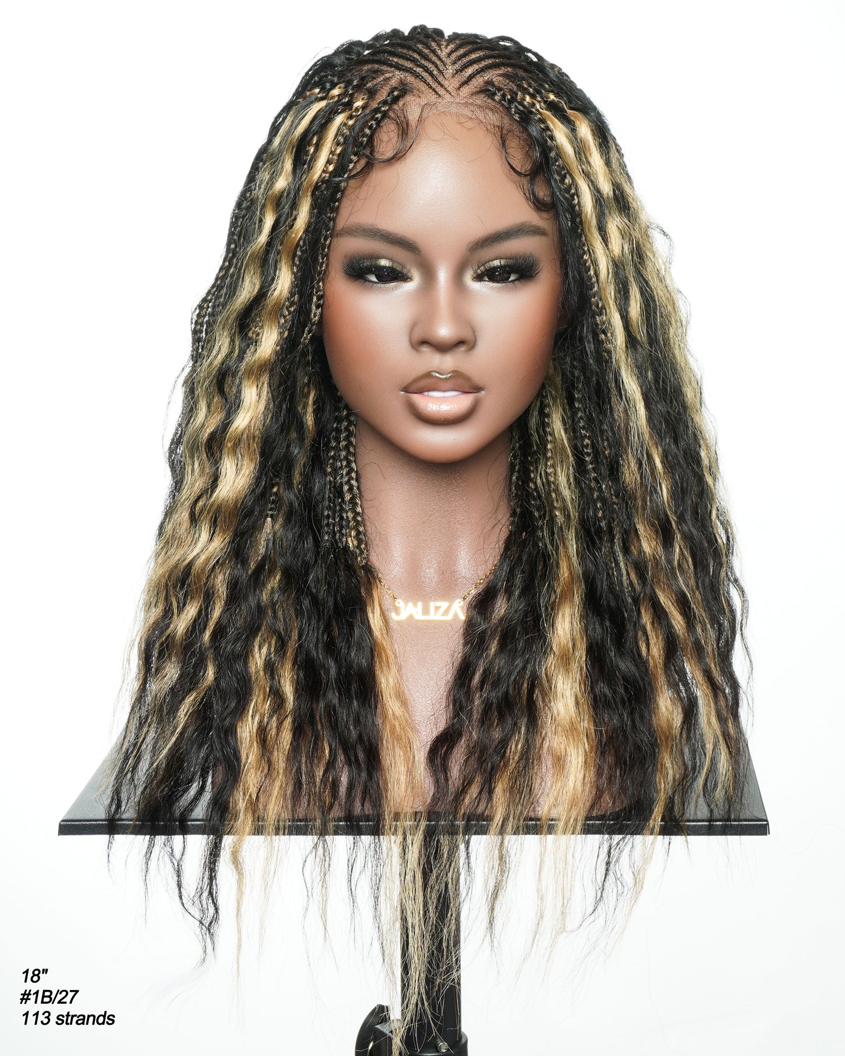Perruque tressée de cheveux humains Fulani Avery 18" - couleur mélangée