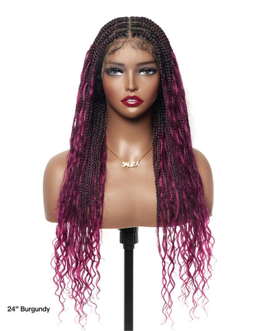 Perruque tressée Boho Box en cheveux humains 24" HD Full Lace Légère 79 mèches 1 boucle et 1 extrémité Boho