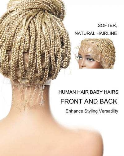Perruque tressée de couleur 27/613 blond bouclée en forme de boîte boho