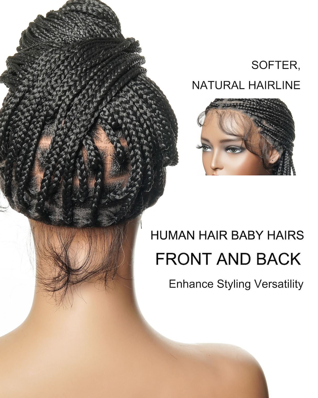 Perruque tressée sans colle 24 pouces HD Full Elastic Lace avec racines plates et tresses boîte