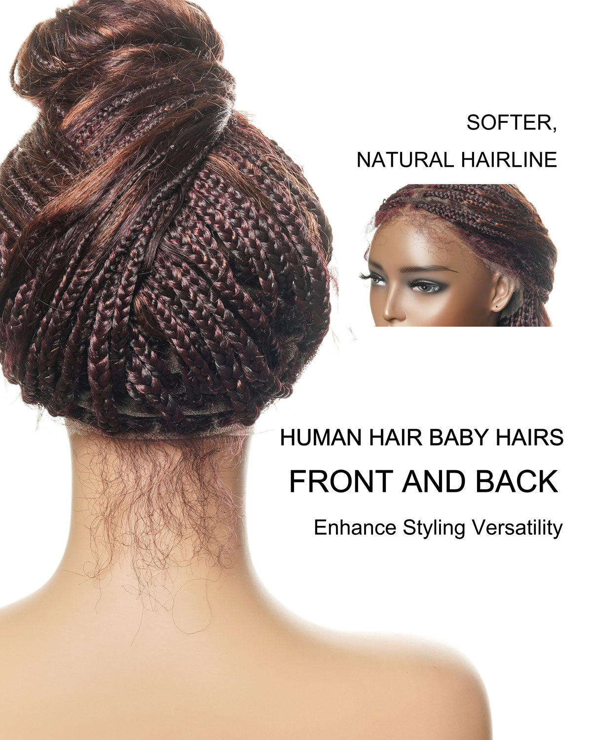 Perrque tressée de style bohème en dentelle suisse HD, cheveux humains bouclés ondulés, 24", couleurs mélangées bordeaux 99J et brun rougeâtre 33, 121 mèches