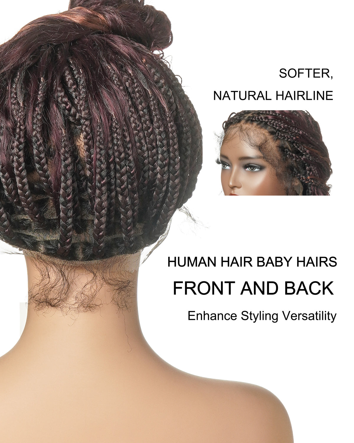 Perruque Boho tressée avec des boucles Boho en cheveux humains Full Lace HD, pré-décolorés, bordeaux foncé 99J, 100 mèches