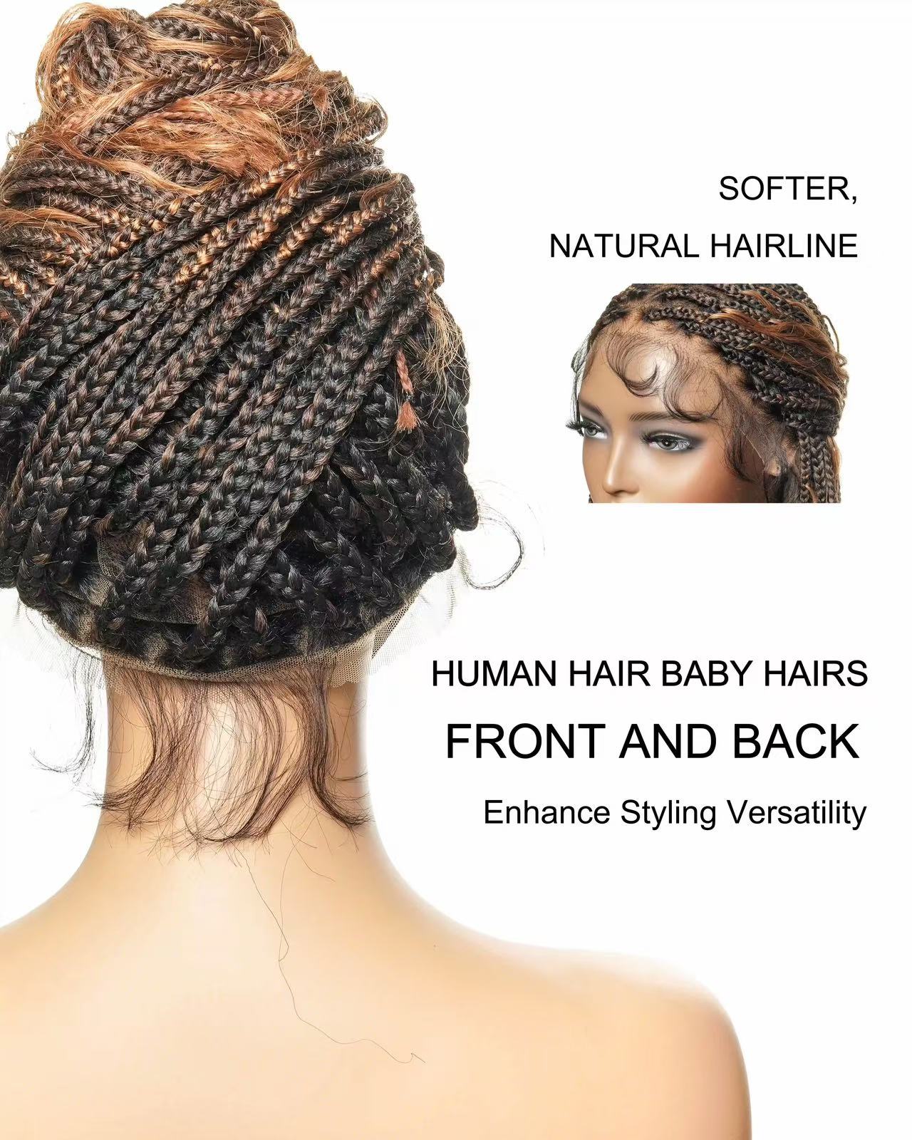 Perruque tressée de type "Boho Box Braided" avec 88 mèches nouées en dentelle, cheveux humains décolorés à l'avance de 24 pouces