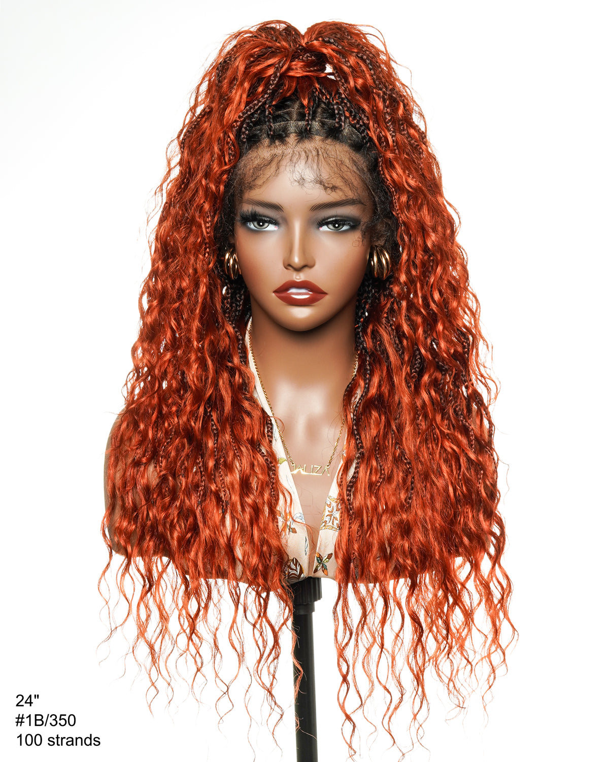 Wavina - Perruque tressée de 24 pouces avec tresses ondulées et vagues bohèmes en cheveux naturels